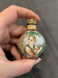 A collection of ten Chinese Canton enamel and porcelain snuff bottles, Qianlong mark, 19/20th C.