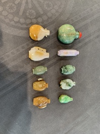 A large collection of 60 Chinese jadeite snuff bottles, 20th C.