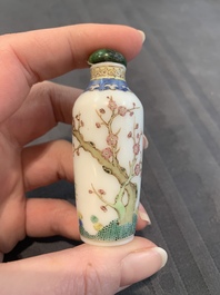 A collection of ten Chinese Canton enamel and porcelain snuff bottles, Qianlong mark, 19/20th C.
