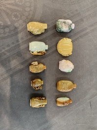 A large collection of 60 Chinese jadeite snuff bottles, 20th C.