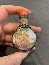 A collection of ten Chinese Canton enamel and porcelain snuff bottles, Qianlong mark, 19/20th C.