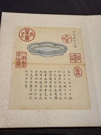 Chinese school: 'Album of Qing dynasty imperial porcelain', Qianlong seal mark, ink and colour on silk, 19/20th C.