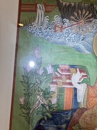 A Tibetan thangka with a seated Luohan, 18/19th C.
