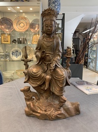 Two Chinese gilt-lacquered bronze sculptures of Bodhisattva, 20th C.