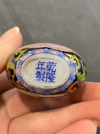 A collection of ten Chinese Canton enamel and porcelain snuff bottles, Qianlong mark, 19/20th C.