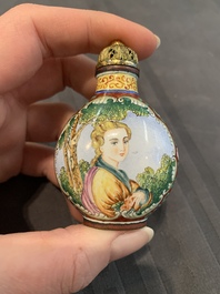 A collection of ten Chinese Canton enamel and porcelain snuff bottles, Qianlong mark, 19/20th C.