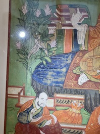 A Tibetan thangka with a seated Luohan, 18/19th C.