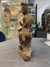 Two Chinese gilt-lacquered bronze sculptures of Bodhisattva, 20th C.