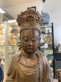Two Chinese gilt-lacquered bronze sculptures of Bodhisattva, 20th C.