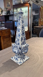 A blue and white Dutch Delft obelisk, late 17th C.