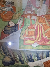 A Tibetan thangka with a seated Luohan, 18/19th C.