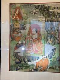 A Tibetan thangka with a seated Luohan, 18/19th C.