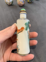A collection of ten Chinese Canton enamel and porcelain snuff bottles, Qianlong mark, 19/20th C.
