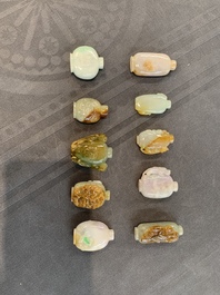 A large collection of 60 Chinese jadeite snuff bottles, 20th C.