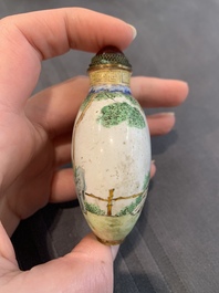 A collection of ten Chinese Canton enamel and porcelain snuff bottles, Qianlong mark, 19/20th C.