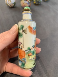 A collection of ten Chinese Canton enamel and porcelain snuff bottles, Qianlong mark, 19/20th C.