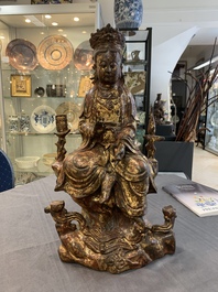 Two Chinese gilt-lacquered bronze sculptures of Bodhisattva, 20th C.