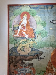 A Tibetan thangka with a seated Luohan, 18/19th C.