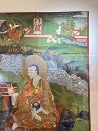 A Tibetan thangka with a seated Luohan, 18/19th C.