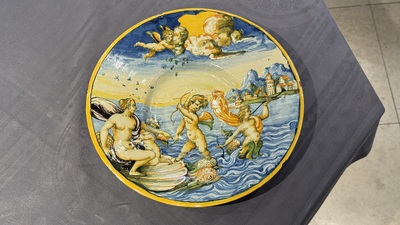 A large Italian maiolica 'Triumph of Galatea' dish, Fontana workshop, Urbino, ca. 1560-1570