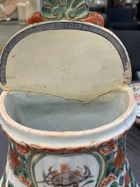 A Chinese famille verte fountain and basin with birds among flowering branches, Kangxi