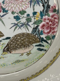 A Chinese famille rose 'quail' dish and a 'peacock' dish, Yongzheng