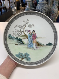 Two Chinese famille rose plates with figural design, Qianlong mark, 20th C.