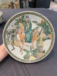 Six Chinese Canton famille verte plates with figural design, 19th C.