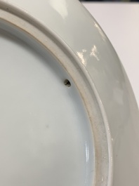 Two Chinese famille rose plates with figural design, Qianlong mark, 20th C.