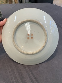 Six Chinese Canton famille verte plates with figural design, 19th C.