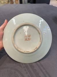 Six Chinese Canton famille verte plates with figural design, 19th C.