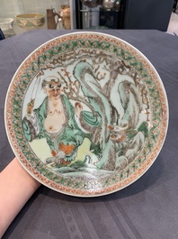 Six Chinese Canton famille verte plates with figural design, 19th C.