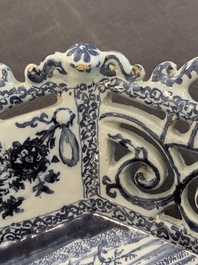 A fine and large blue and white Dutch Delft 'Frederic van Frytom-style' reticulated basket, 17th C.