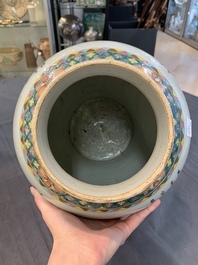 Three Chinese famille rose vases, one with cover, signed Wu Yu 吴玉, dated 1912