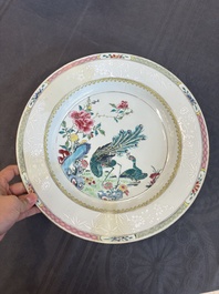 A Chinese famille rose 'quail' dish and a 'peacock' dish, Yongzheng