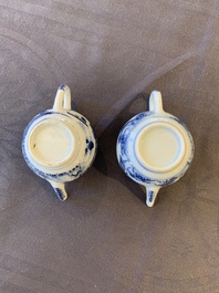 Eight Chinese blue and white cups, 14 saucers and four teapots, Kangxi/Qianlong