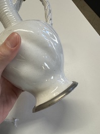 A pewter-mounted white Dutch Delftware jug, 17th C.