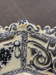 A fine and large blue and white Dutch Delft 'Frederic van Frytom-style' reticulated basket, 17th C.
