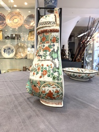 A Chinese famille verte fountain and basin with birds among flowering branches, Kangxi