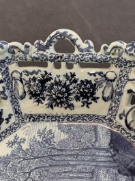 A fine and large blue and white Dutch Delft 'Frederic van Frytom-style' reticulated basket, 17th C.