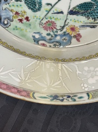 A Chinese famille rose 'quail' dish and a 'peacock' dish, Yongzheng