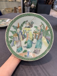 Six Chinese Canton famille verte plates with figural design, 19th C.