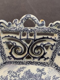 A fine and large blue and white Dutch Delft 'Frederic van Frytom-style' reticulated basket, 17th C.