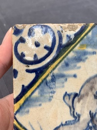 A polychrome Dutch Delft maiolica 'elephant' diamond tile, late 16th C.