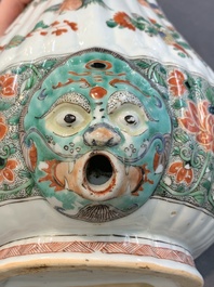 A Chinese famille verte fountain and basin with birds among flowering branches, Kangxi