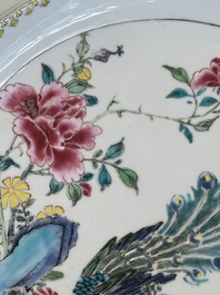 A Chinese famille rose 'quail' dish and a 'peacock' dish, Yongzheng