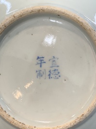 Six Chinese Canton famille verte plates with figural design, 19th C.
