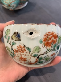 A Chinese famille verte fountain and basin with birds among flowering branches, Kangxi