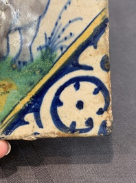 A polychrome Dutch Delft maiolica 'elephant' diamond tile, late 16th C.