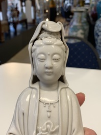 Three Chinese Dehua blanc de Chine figures of Guanyin, 20th C.